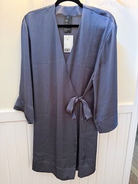 H&M Satin Wrap Robe - Slate Blue XS/S NWT